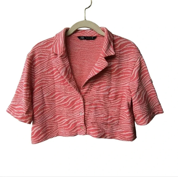 Zara Pink and Cream Colored Zebra Print Trendy Cropped Top, M - Picture 1 of 8
